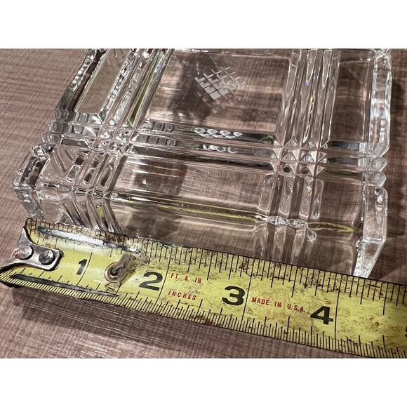 VTG Clear Glass Art Deco Square Trinket Box Tray Candle Soap Gift Jewelry Candy - Picture 5 of 7